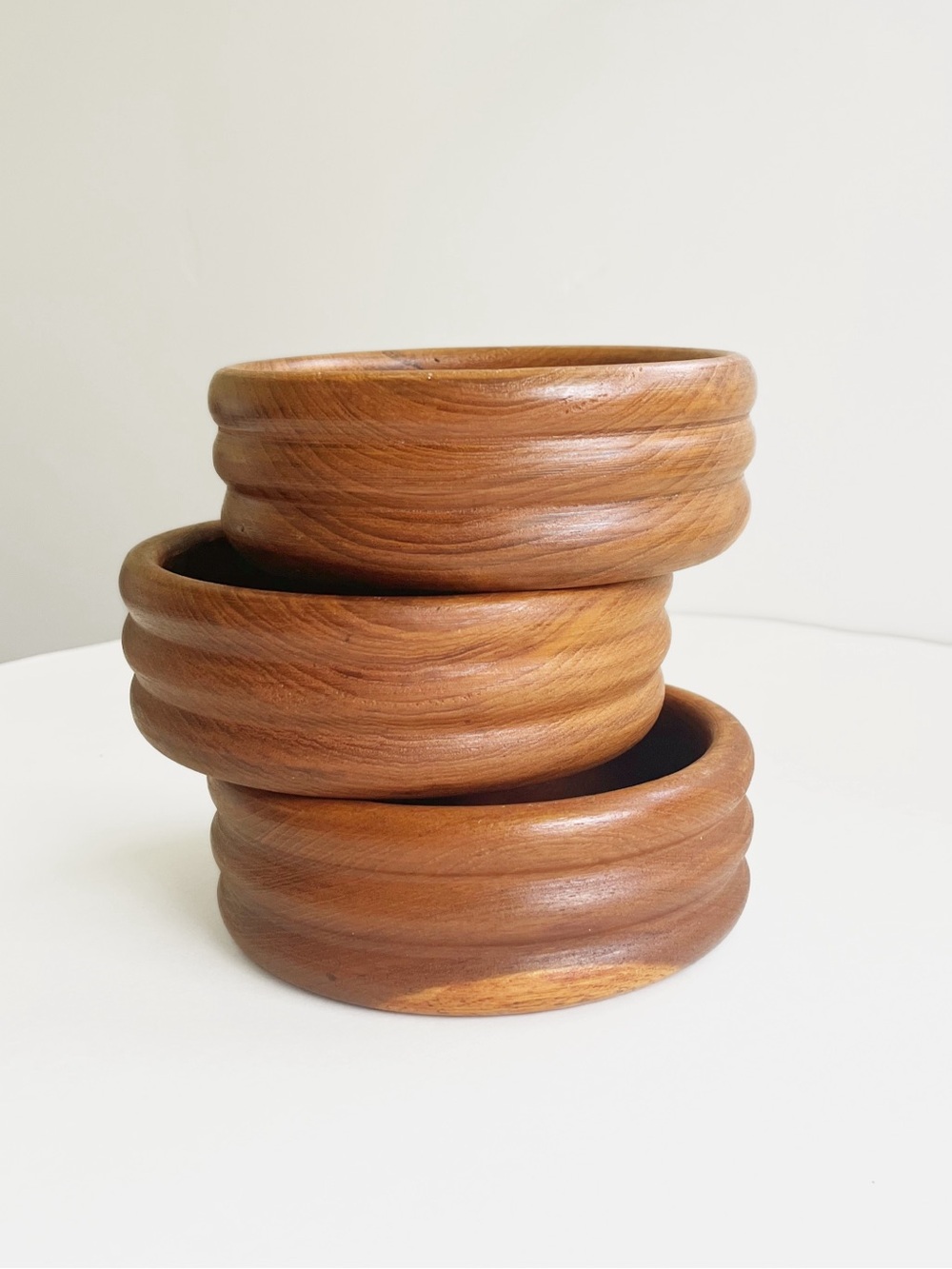 Vintage Teak MCM Wooden Salad Bowls Set of Three